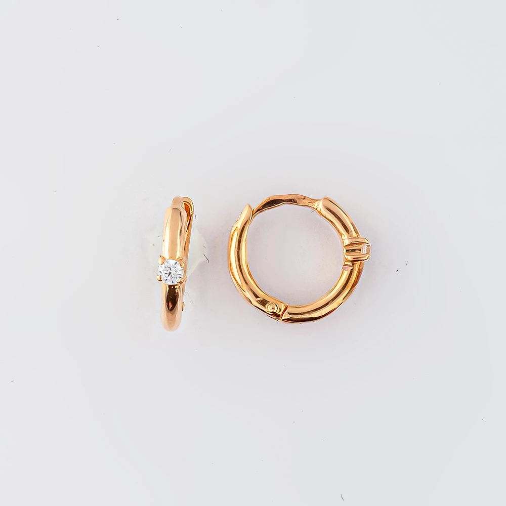 Серьги конго с фианитом из красного золота 585 пробы