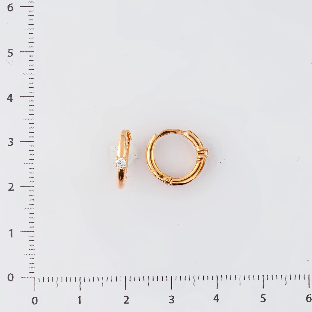 Серьги конго с фианитом из красного золота 585 пробы