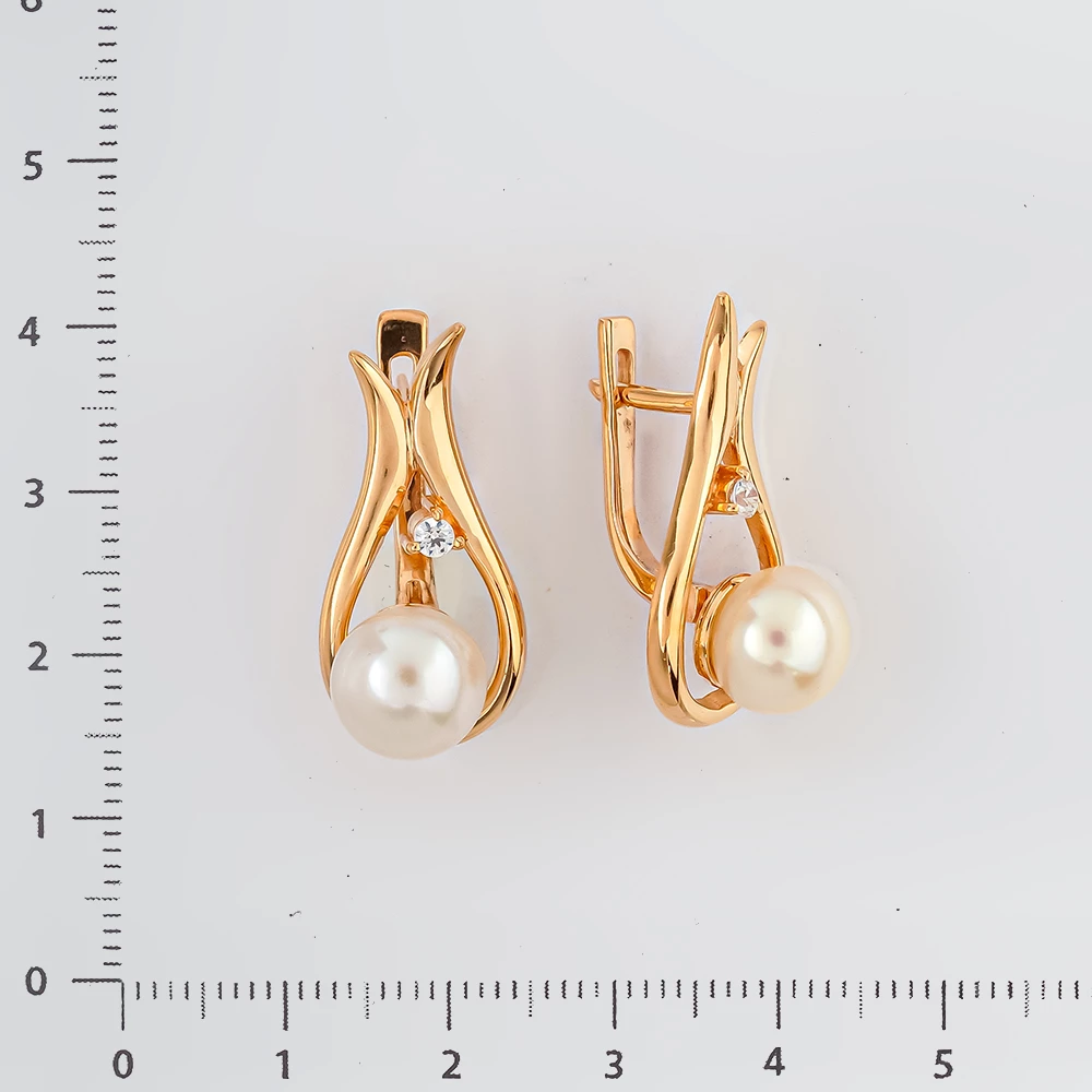 Серьги с культивированным жемчугом из красного золота 585 пробы