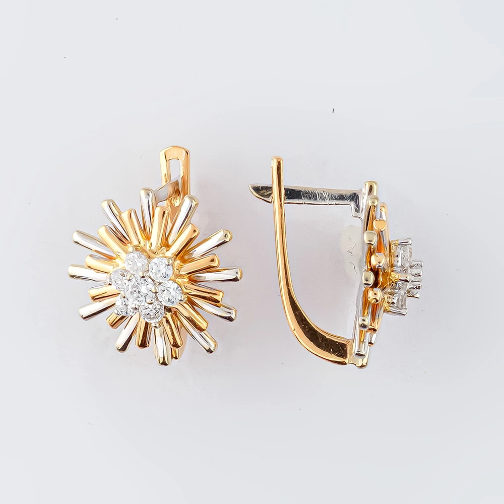 Серьги с фианитом из красного золота 585 пробы