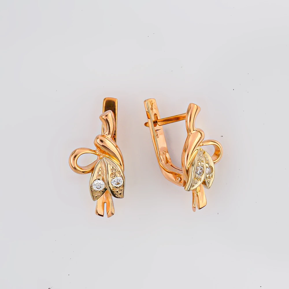 Серьги с фианитом из красного золота 585 пробы