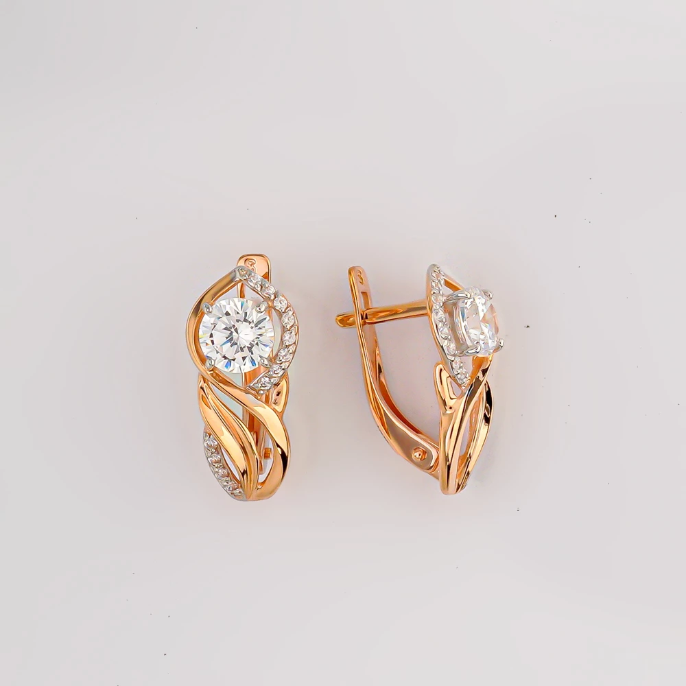 Серьги с фианитом из красного золота 585 пробы