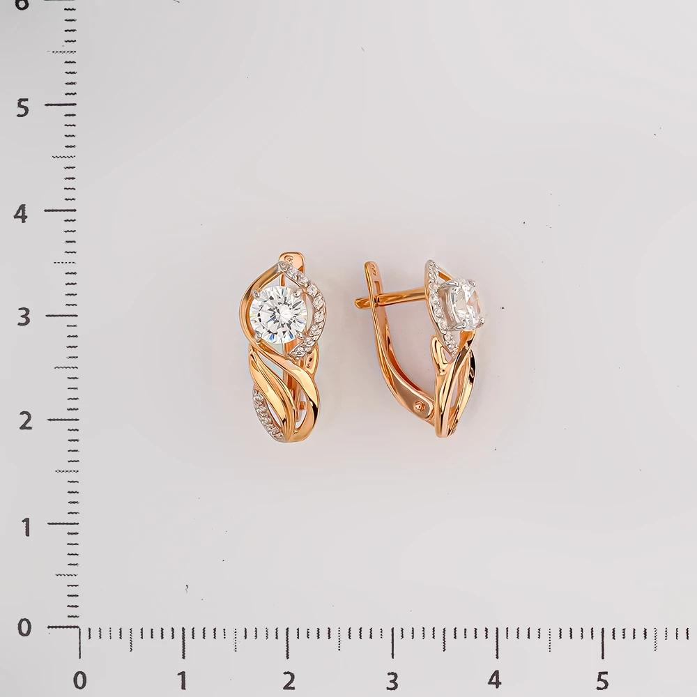Серьги с фианитом из красного золота 585 пробы