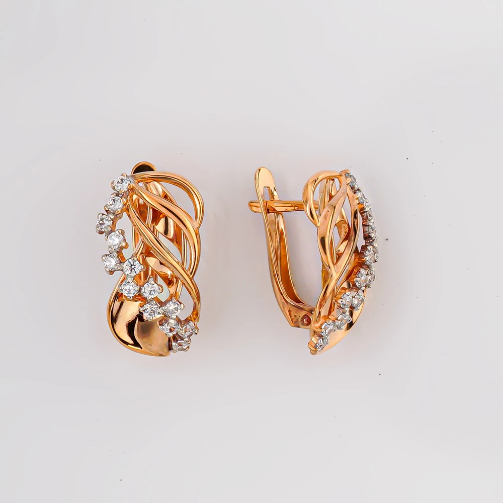 Серьги с фианитом из красного золота 375 пробы