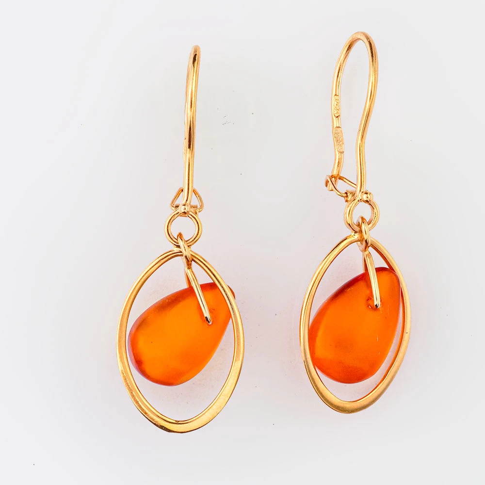 Серьги с янтарем из красного золота 585 пробы