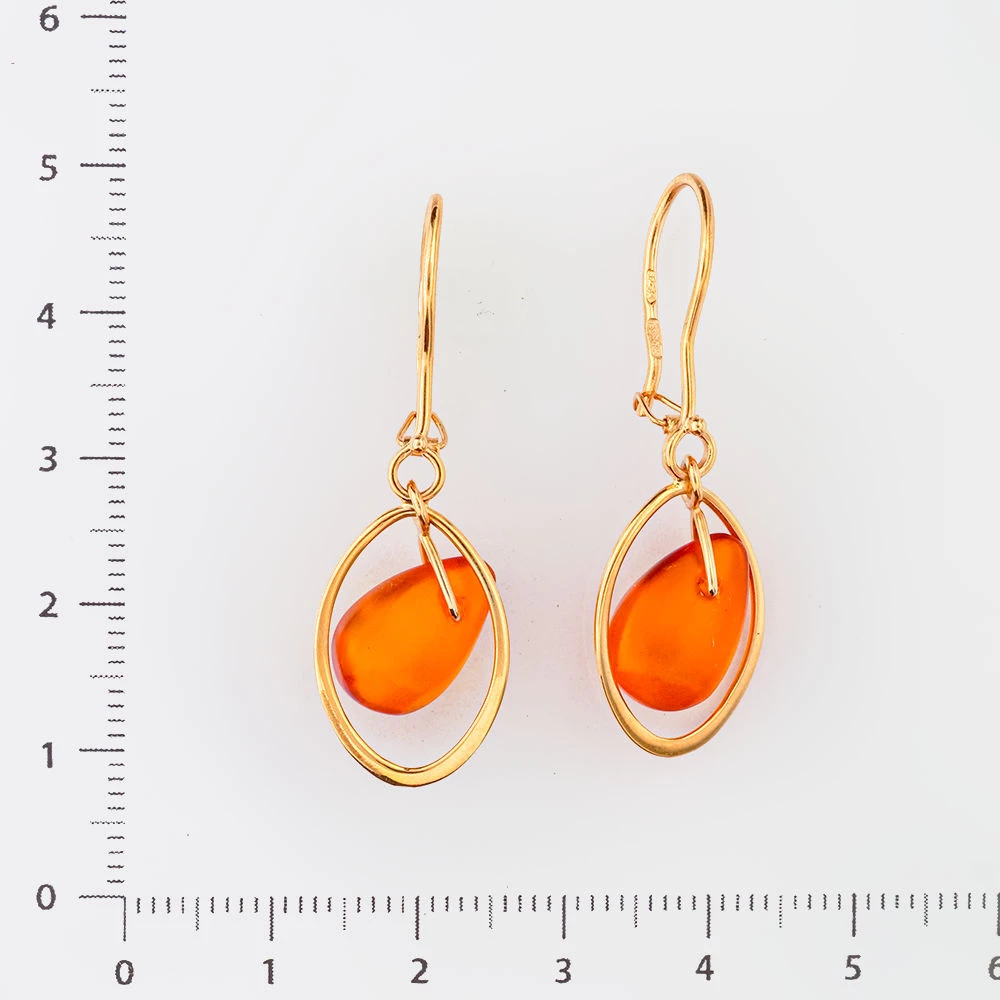 Серьги с янтарем из красного золота 585 пробы