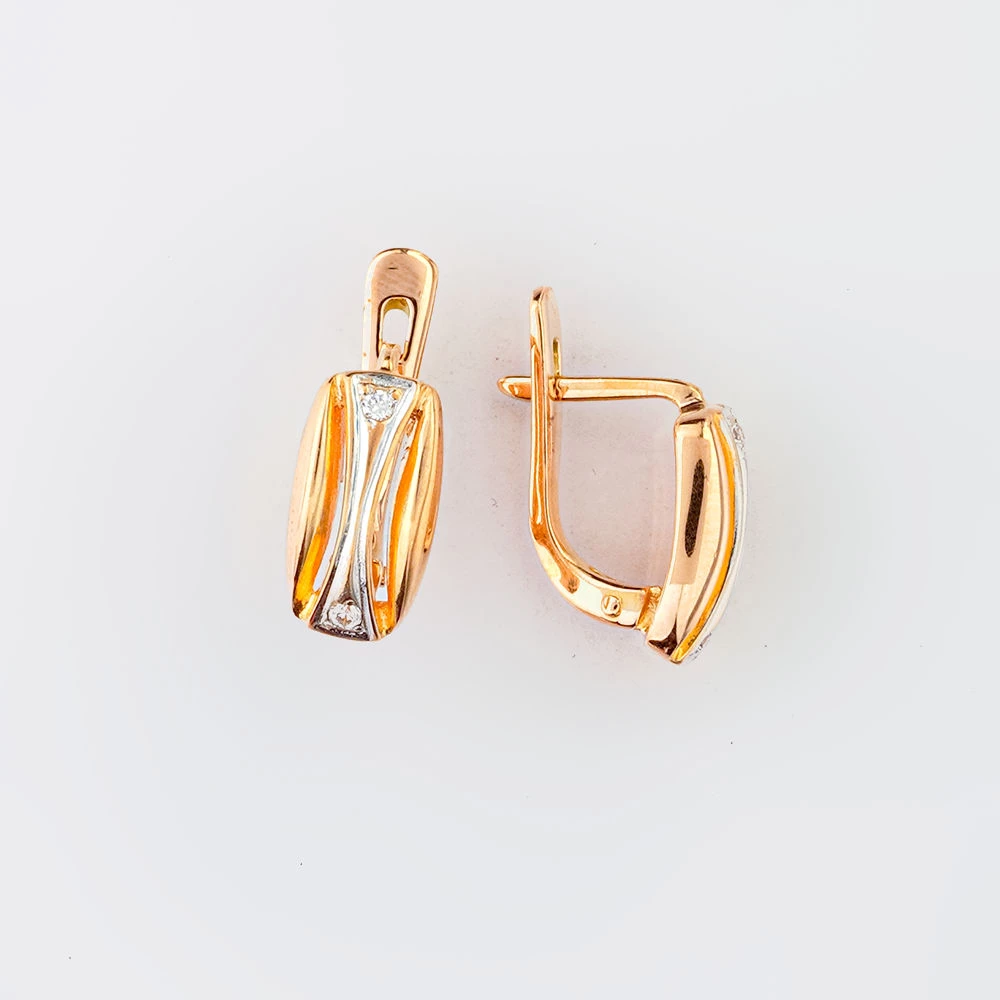 Серьги с фианитом из красного золота 585 пробы