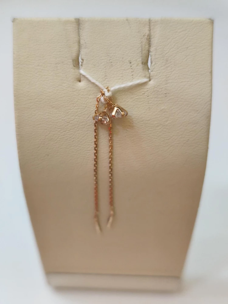 Серьги-продевки с фианитом из красного золота 585 пробы