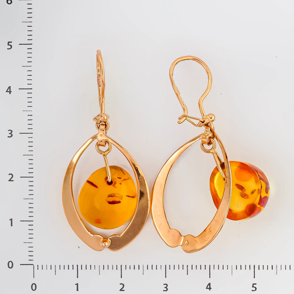 Серьги с янтарем из красного золота 583 пробы