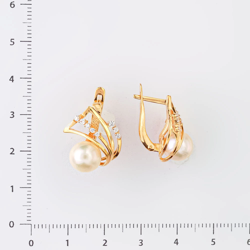 Серьги с культивированным жемчугом из красного золота 585 пробы