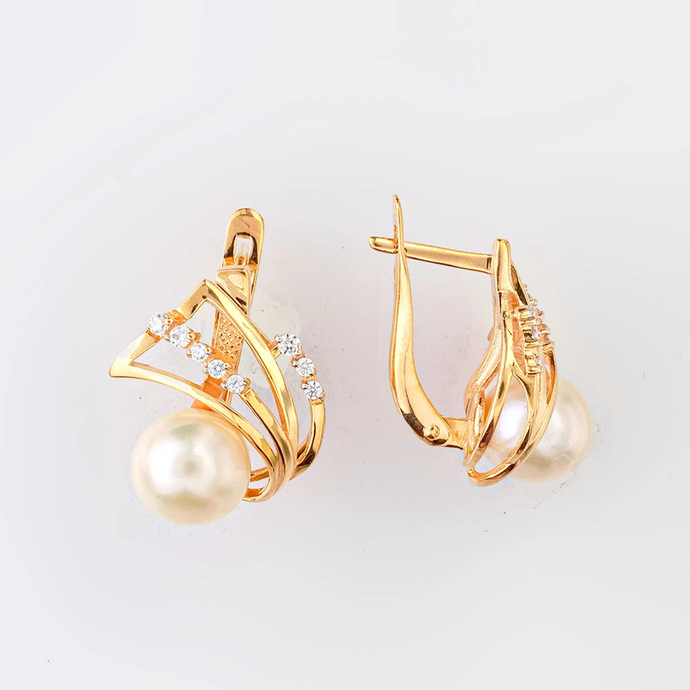 Серьги с культивированным жемчугом из красного золота 585 пробы