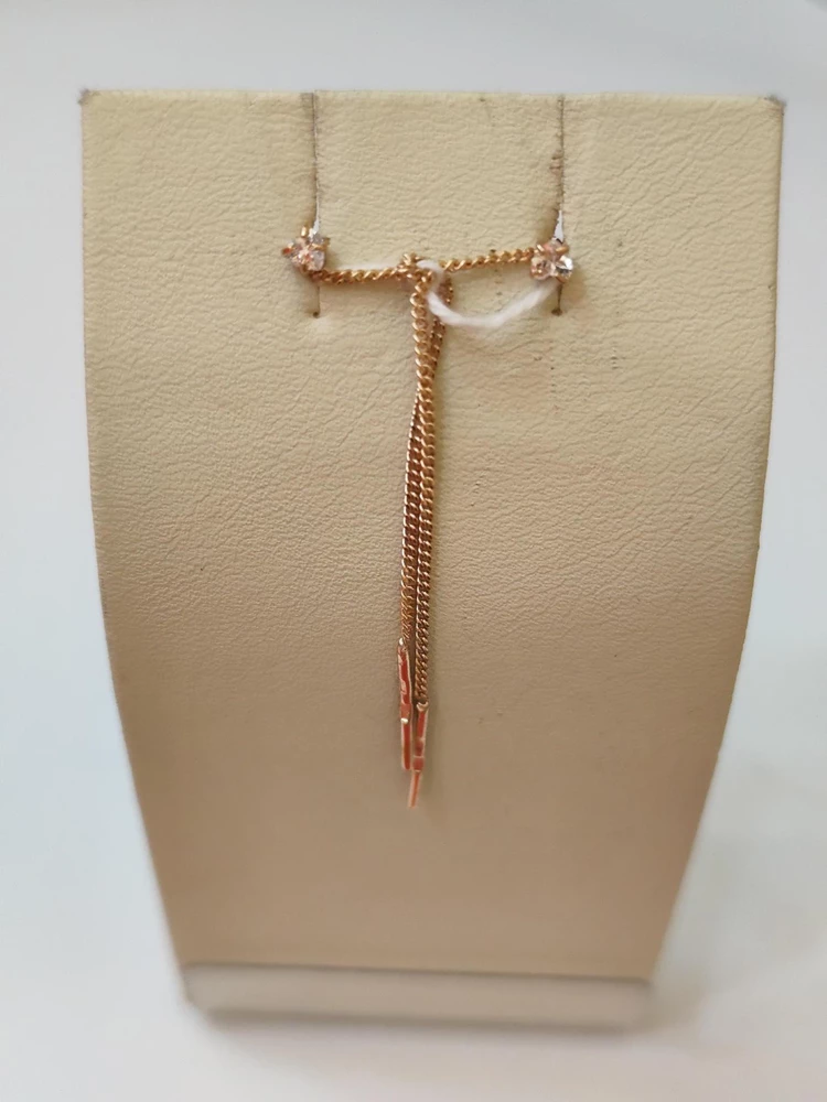 Серьги-продевки с фианитом из красного золота 585 пробы