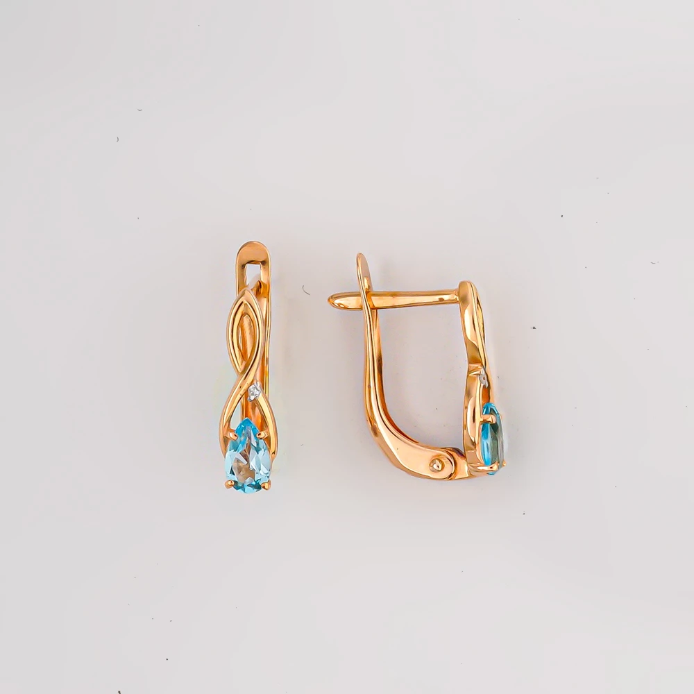Серьги с топазом из красного золота 585 пробы