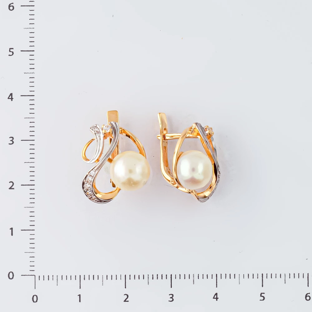 Серьги с культивированным жемчугом из красного золота 585 пробы