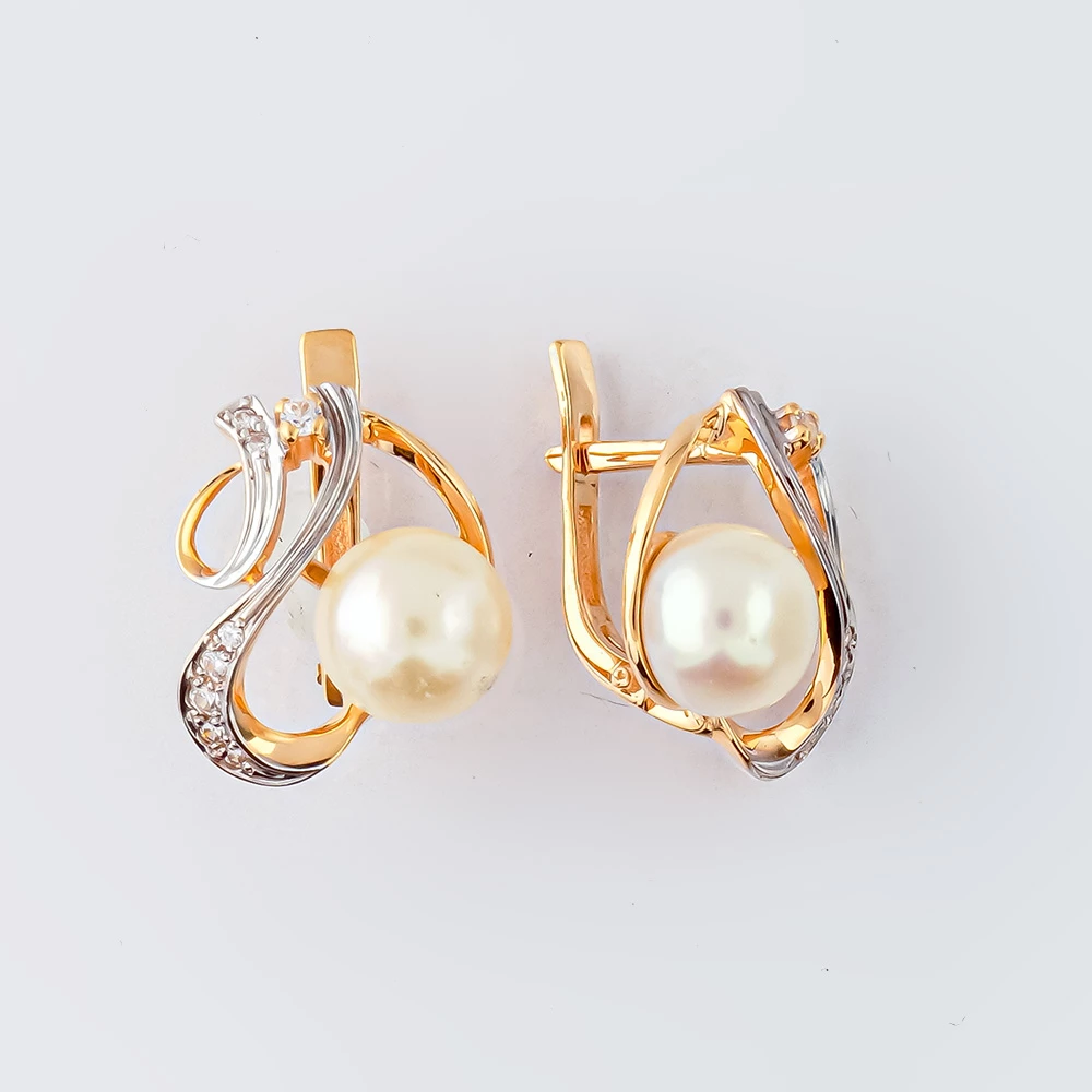 Серьги с культивированным жемчугом из красного золота 585 пробы