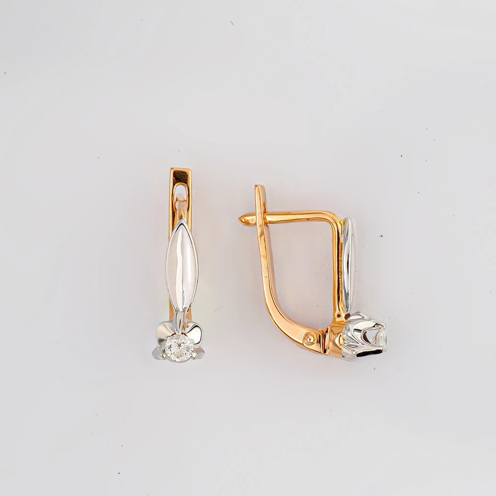 Серьги с бриллиантом из красного золота 585 пробы