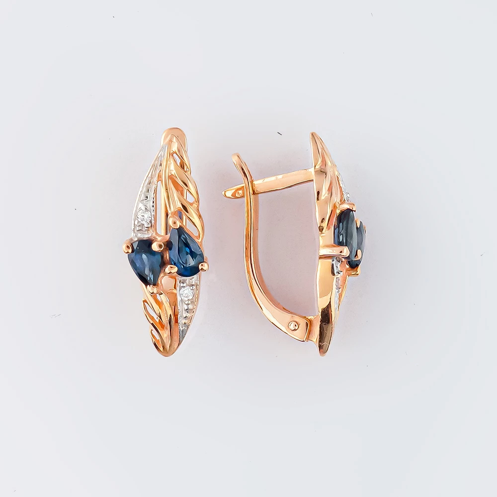 Серьги с сапфиром из красного золота 585 пробы