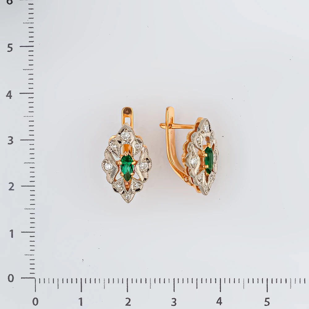 Серьги с изумрудом синтетическим из красного золота 585 пробы