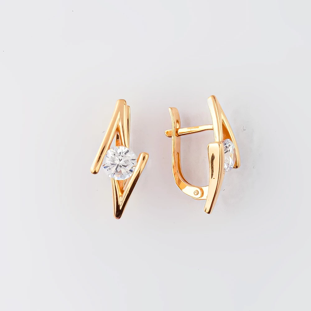 Серьги с фианитом из красного золота 585 пробы