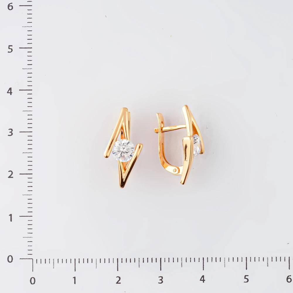 Серьги с фианитом из красного золота 585 пробы