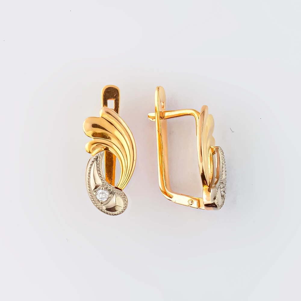 Серьги с фианитом из красного золота 583 пробы