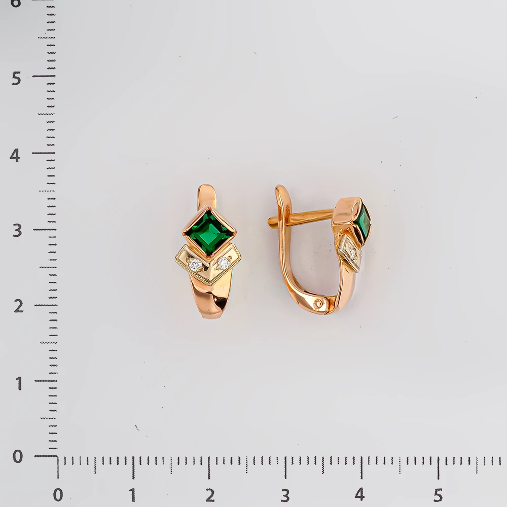Серьги с изумрудом синтетическим из красного золота 585 пробы