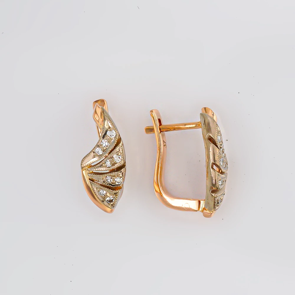 Серьги с бриллиантом из красного золота 585 пробы