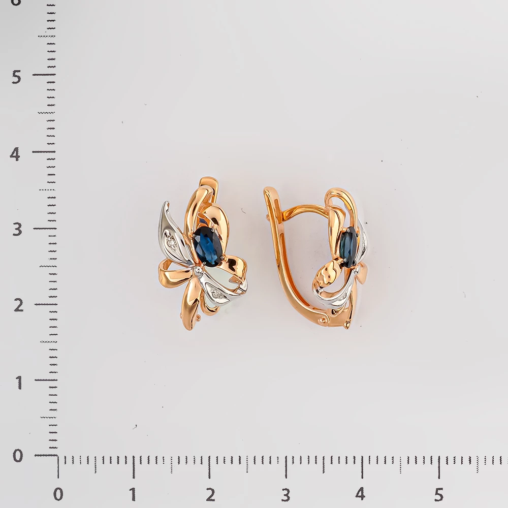 Серьги с сапфиром синтетическим из желтого золота 585 пробы