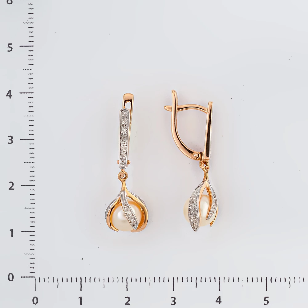 Серьги с культивированным жемчугом из красного золота 585 пробы