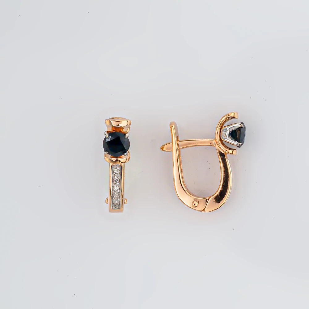 Серьги с сапфиром синтетическим из красного золота 585 пробы