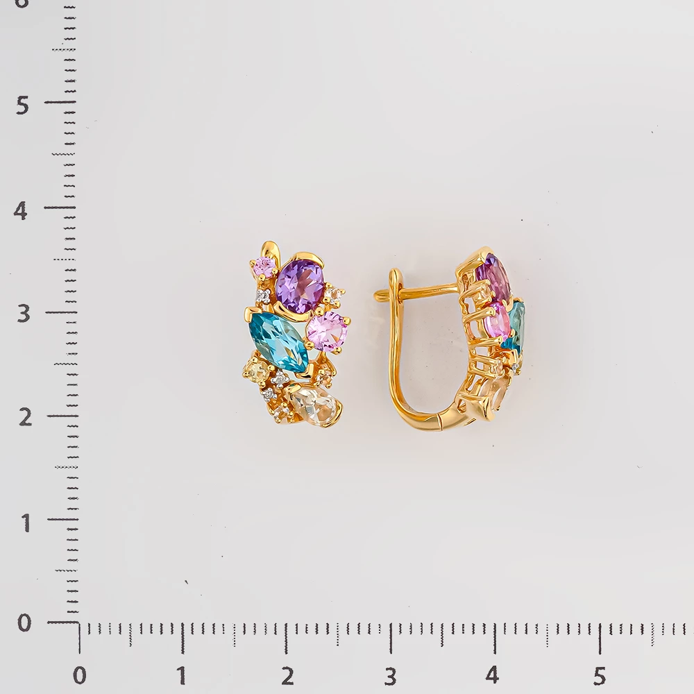 Серьги с кварцем из желтого золота 585 пробы