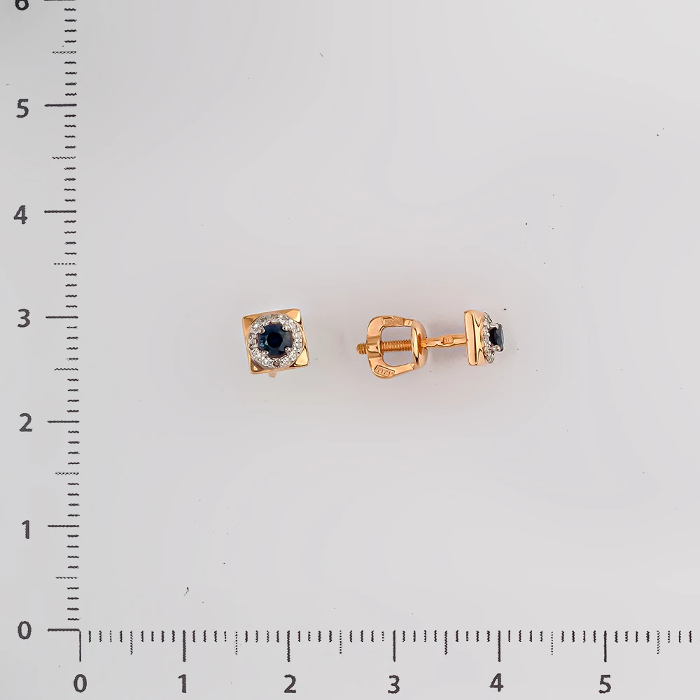 Серьги с сапфиром синтетическим из красного золота 585 пробы