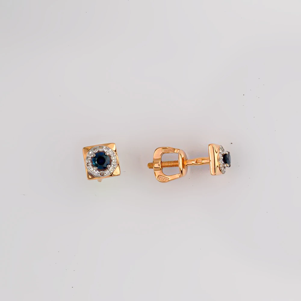Серьги с сапфиром синтетическим из красного золота 585 пробы