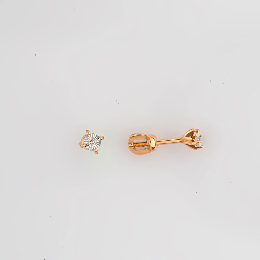 Серьги с бриллиантом из красного золота 585 пробы