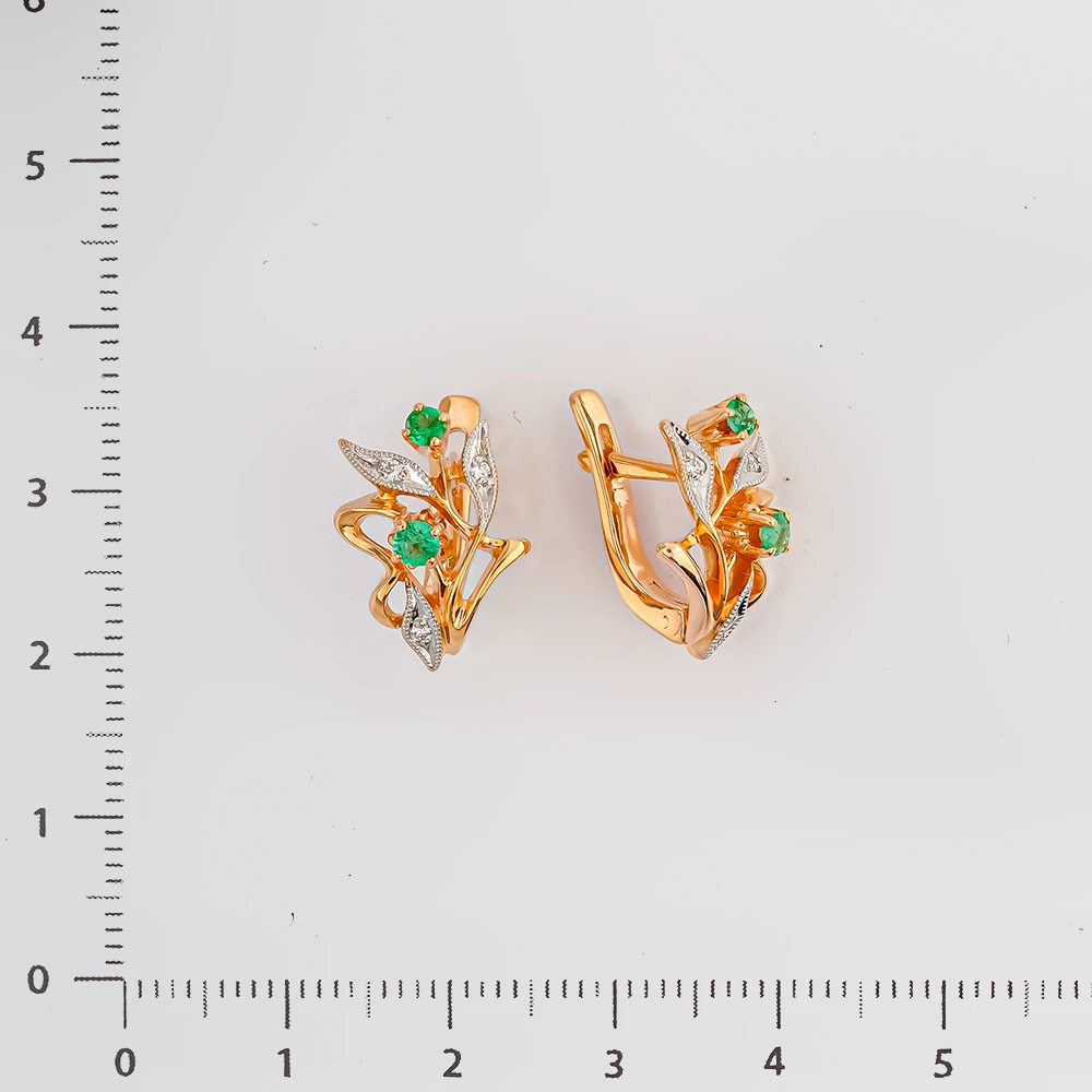 Серьги с изумрудом из красного золота 585 пробы