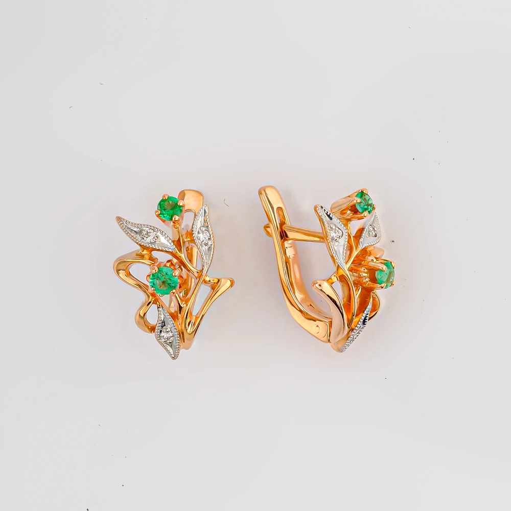 Серьги с изумрудом из красного золота 585 пробы