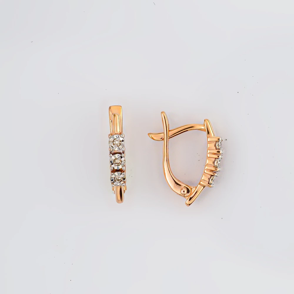 Серьги с бриллиантом из красного золота 585 пробы