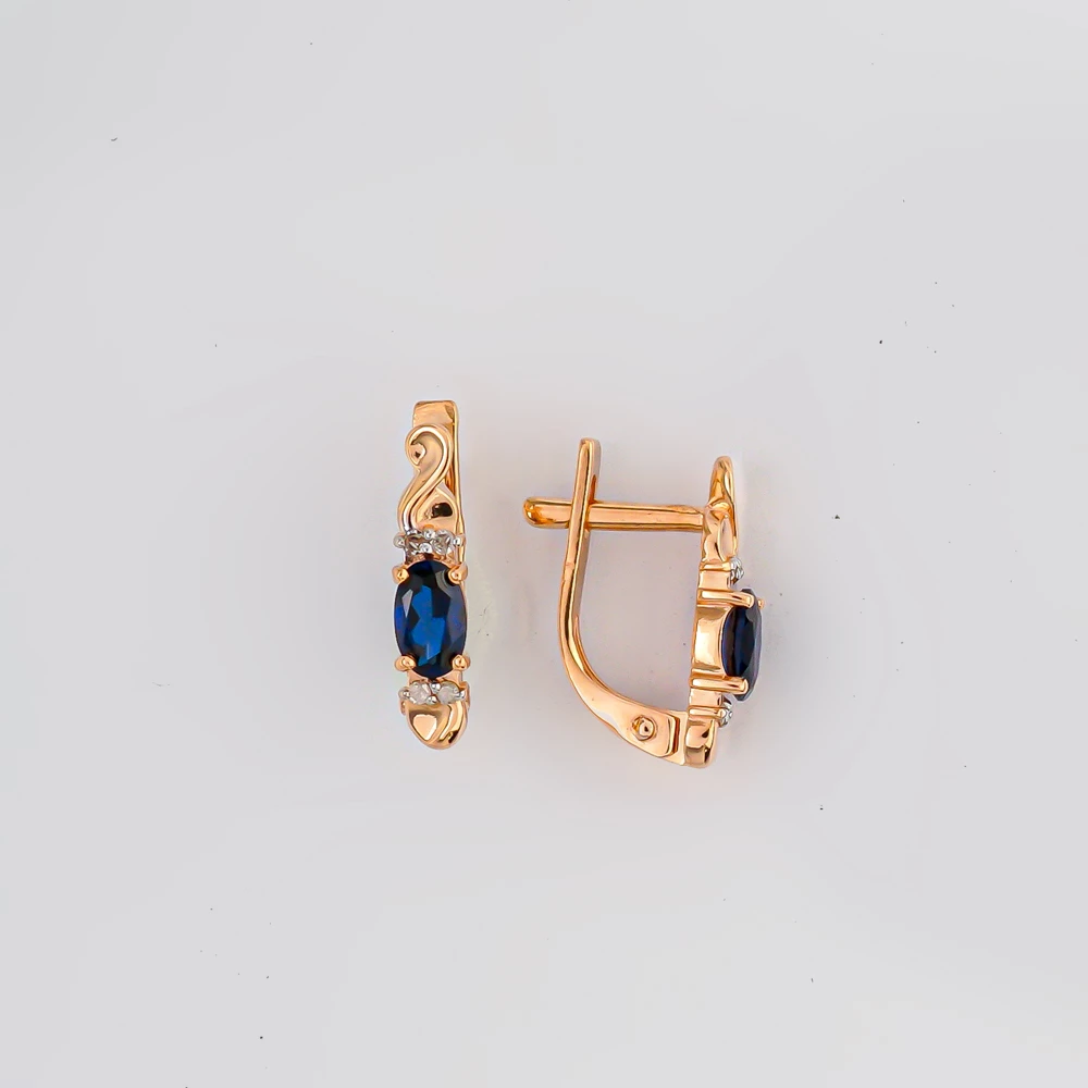 Серьги с сапфиром синтетическим из красного золота 585 пробы