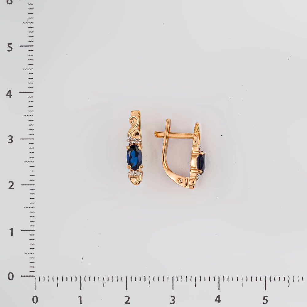 Серьги с сапфиром синтетическим из красного золота 585 пробы
