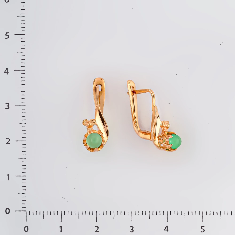 Серьги с хризопразом из красного золота 583 пробы