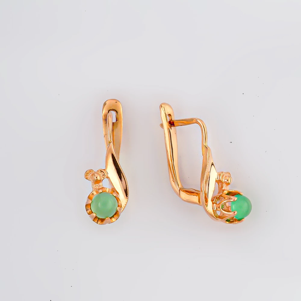 Серьги с хризопразом из красного золота 583 пробы