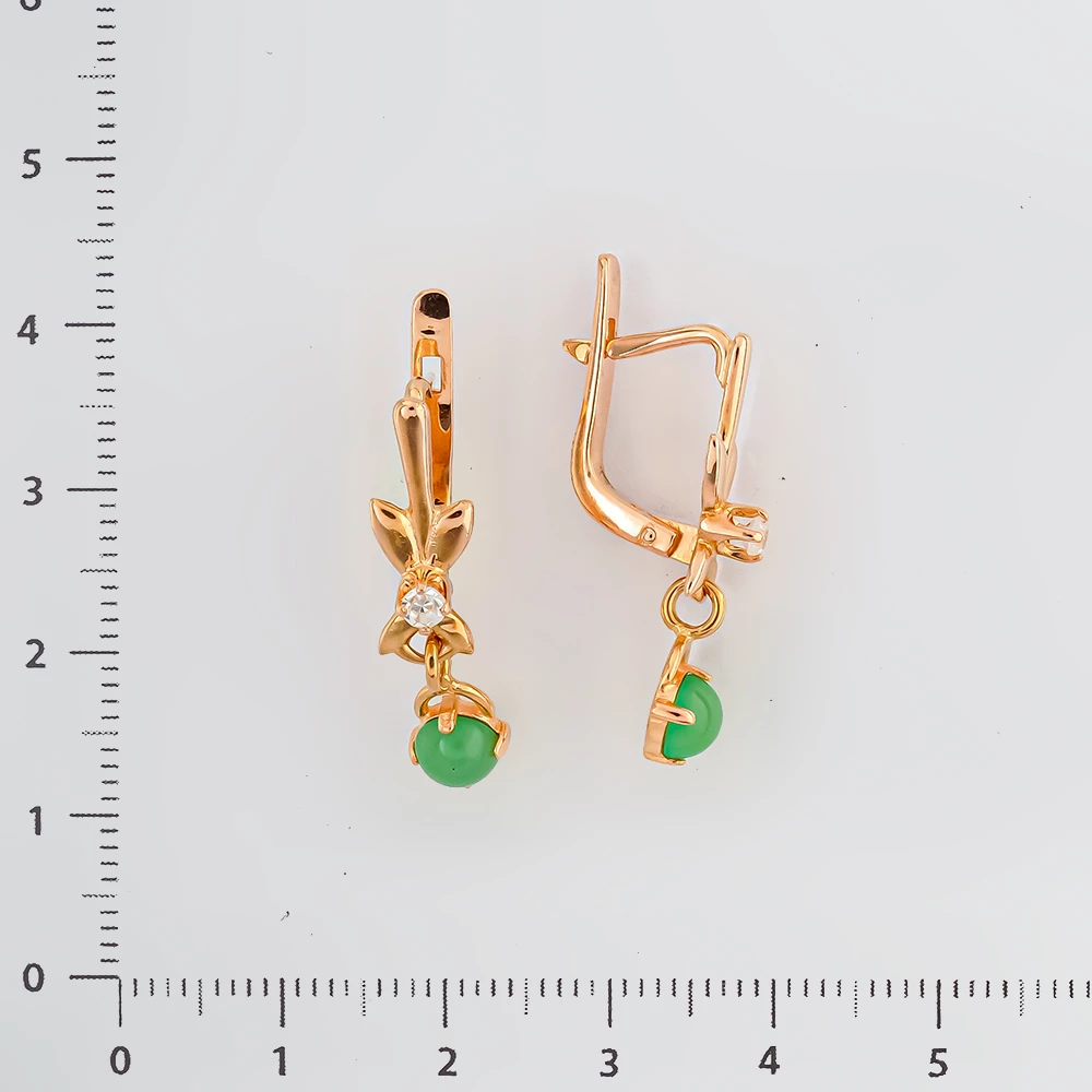 Серьги с хризопразом из красного золота 585 пробы
