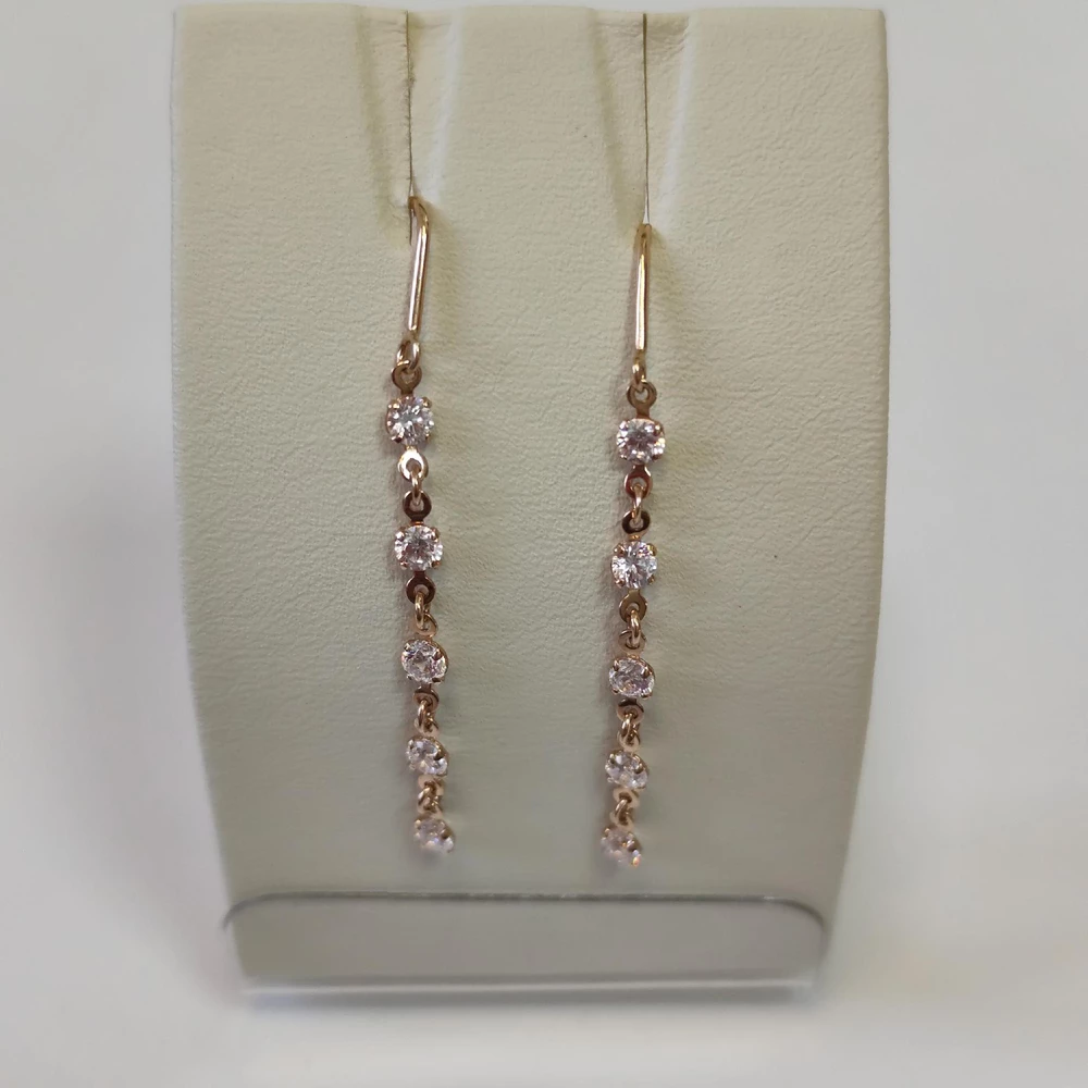 Серьги-продевки с фианитом из красного золота 585 пробы