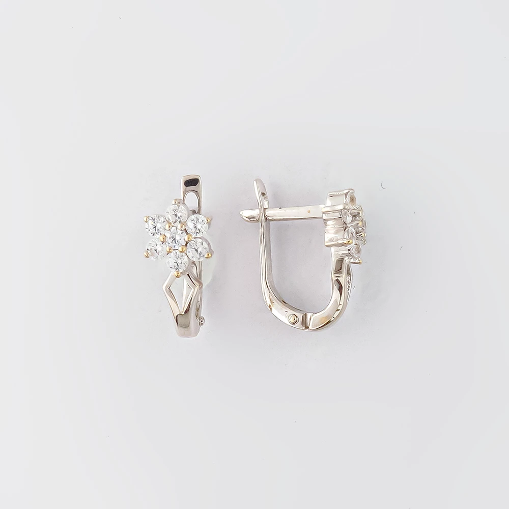 Серьги с фианитом из белого золота 585 пробы