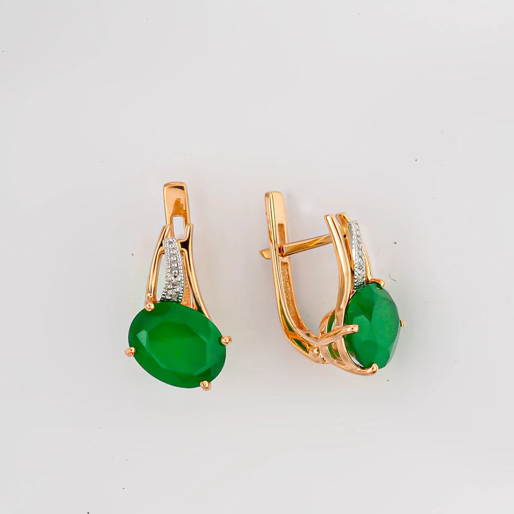 Серьги с агатом из красного золота 585 пробы