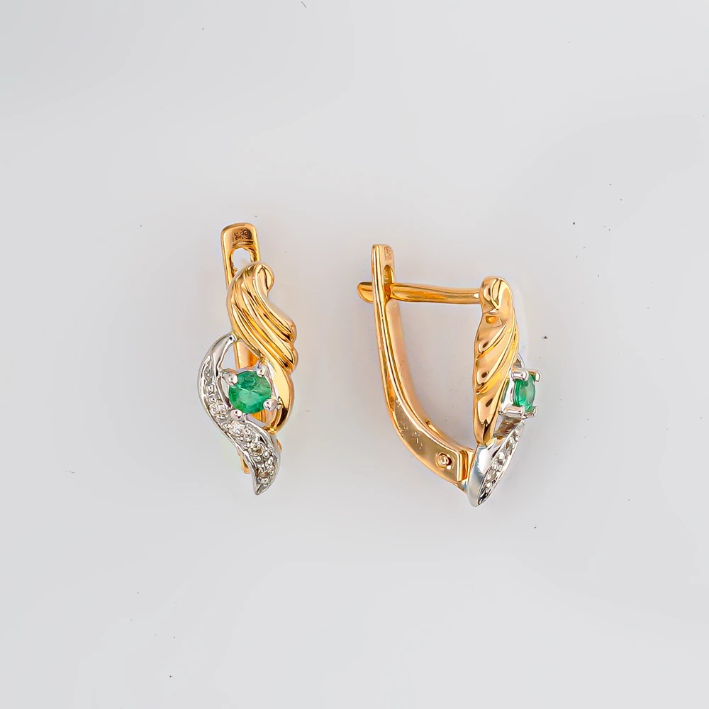 Серьги с изумрудом из красного золота 585 пробы
