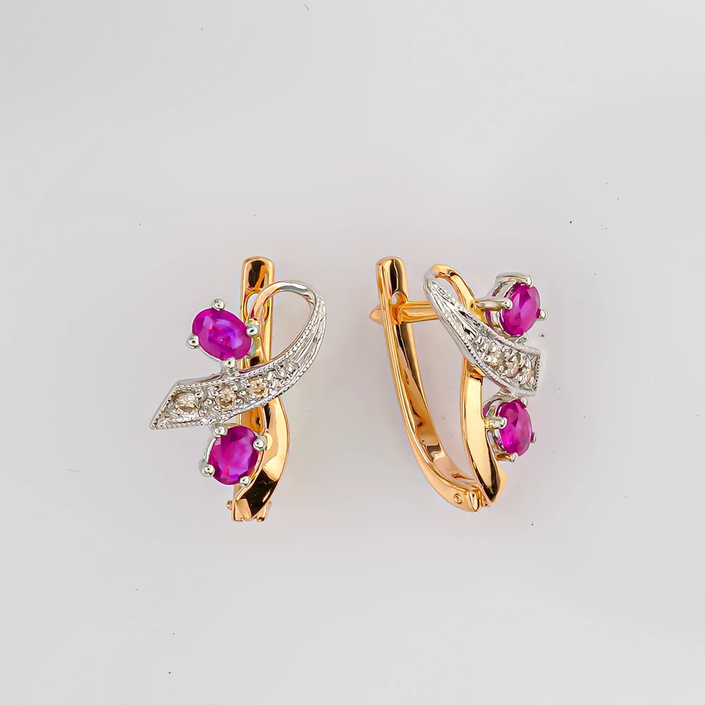 Серьги с рубином из красного золота 585 пробы