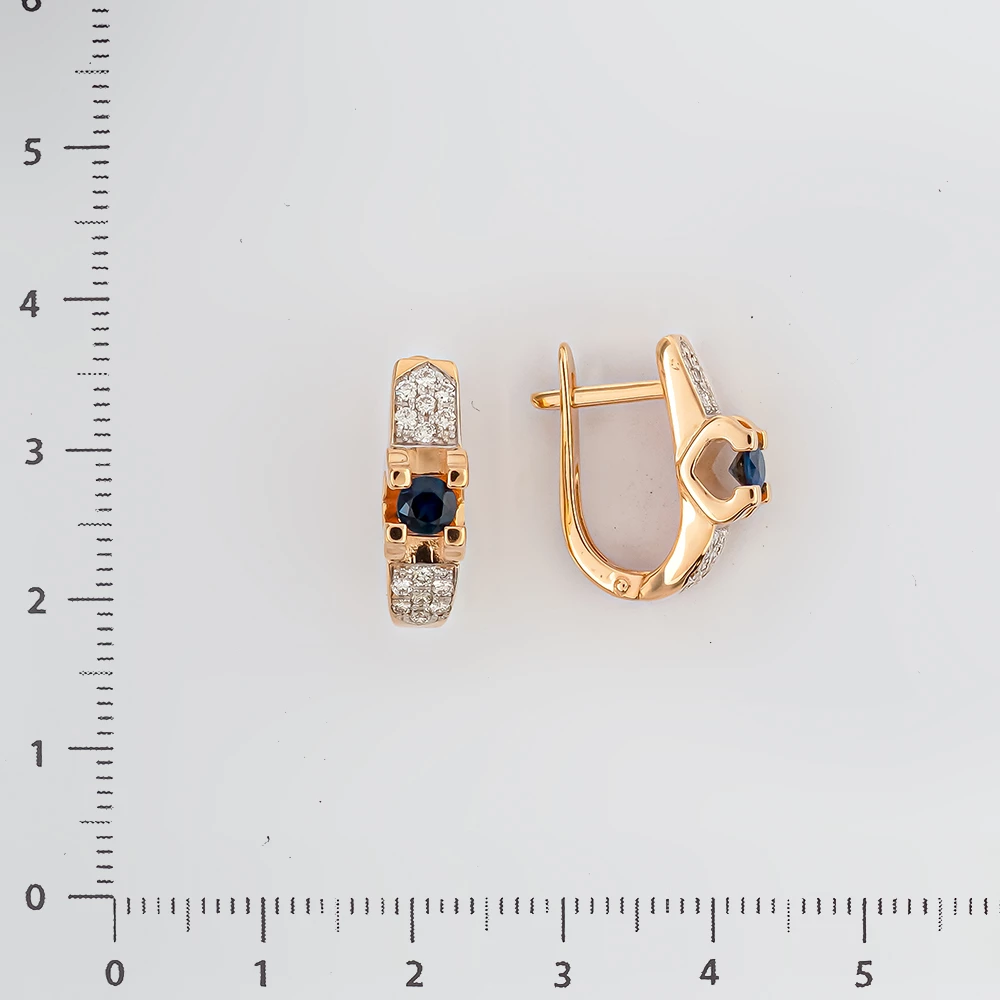 Серьги с сапфиром синтетическим из красного золота 585 пробы