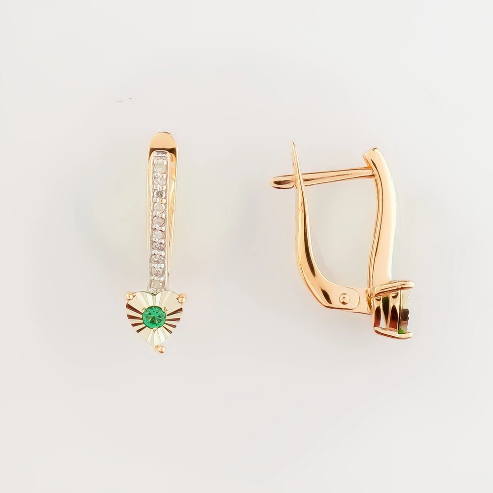 Серьги с изумрудом синтетическим из красного золота 585 пробы