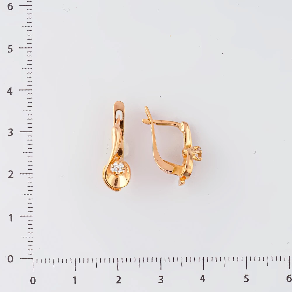 Серьги с фианитом из красного золота 585 пробы